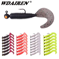 7 Uds. Cebo suave de gusano de silicona 5cm 3,2g Jig Wobblers señuelo de pesca con gancho cebos de goma Artificial lubina para carpa Pike Zander