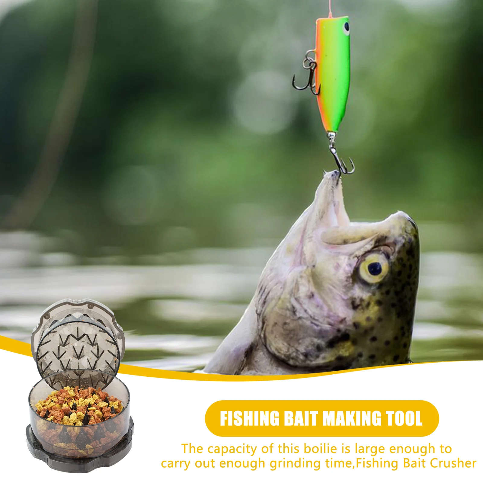 Alimentador de cebo portátil, molinillo de plástico transparente para cebo de pesca, lombrices, herramientas para triturar cebo, aparejos de pesca, 1 ud. - imagen 5