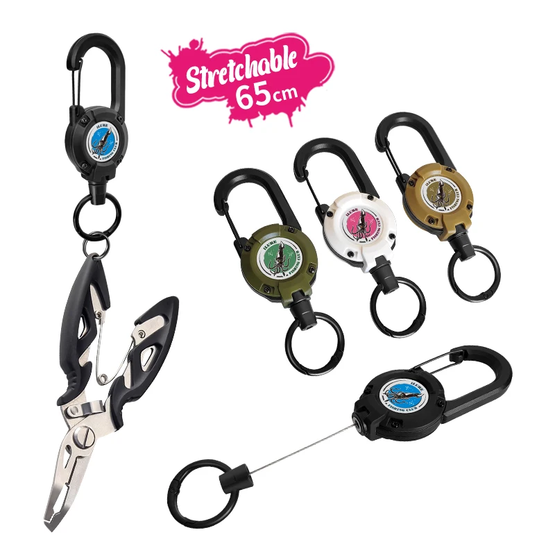 Llavero retráctil de pesca, 1 piezas, carrete, mosquetón, hebilla de cuerda de alambre de acero, llavero al aire libre, herramientas de pesca - imagen 2