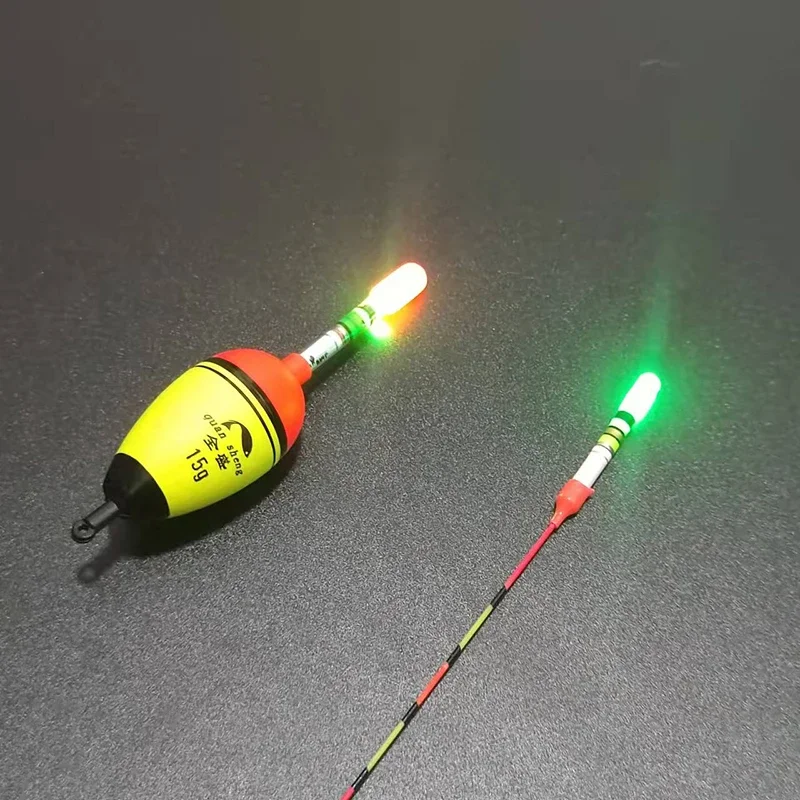 5 unids/lote flotador de pesca palo de luz con 2 baterías CR322 recargables LED verde/rojo accesorio de aparejos de pesca luminosos A609 - imagen 4