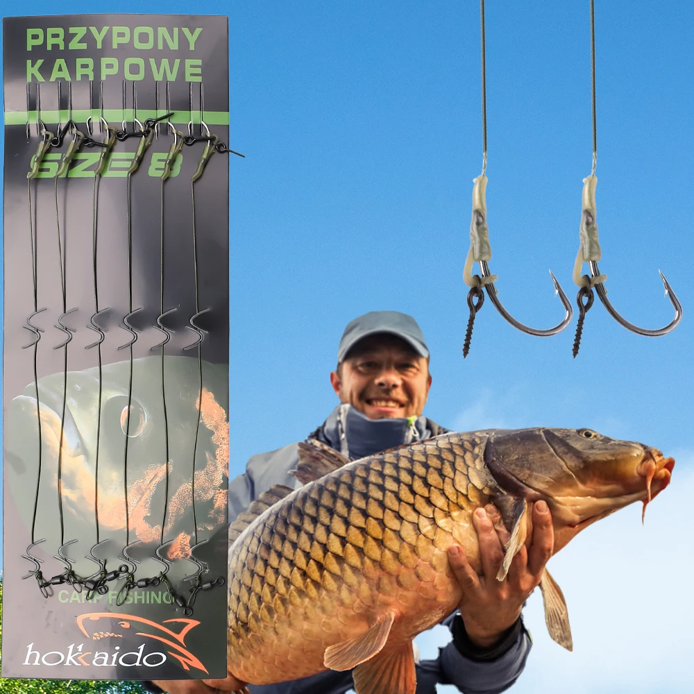 FISH KING-anzuelo de pesca de carpa, 6 piezas, con tornillo de cebo/anillo giratorio, vástago curvo fuerte, aparejo para accesorios de pesca de carpa - imagen 5