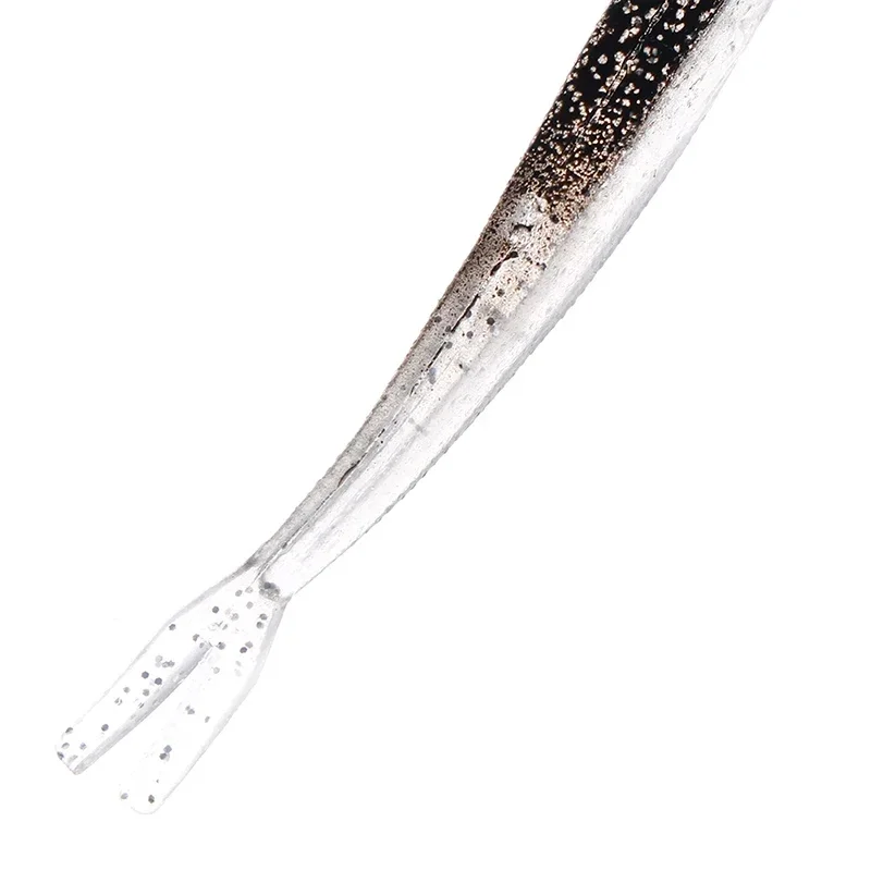 10 Uds. Señuelos de pesca artificiales de silicona de 75mm, cebo suave para peces pequeños grises y negros para pesca con caña - imagen 5