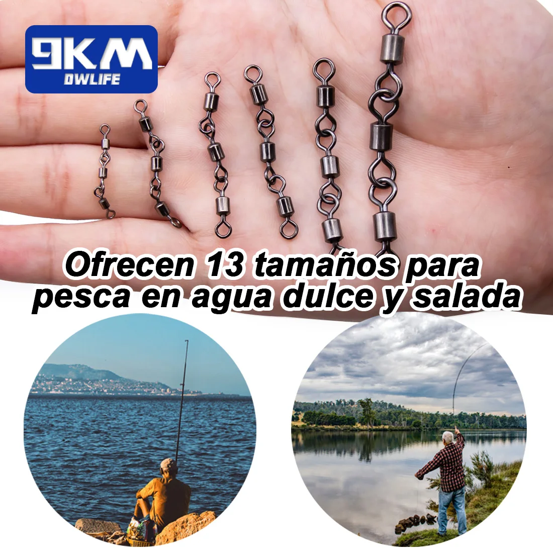 Accesorios de pesca giratorios de tres juntas, 15 ~ 60 uds., barril de pesca, aparejos giratorios, Clip conector de sedal de pesca de agua salada para lubina - imagen 5