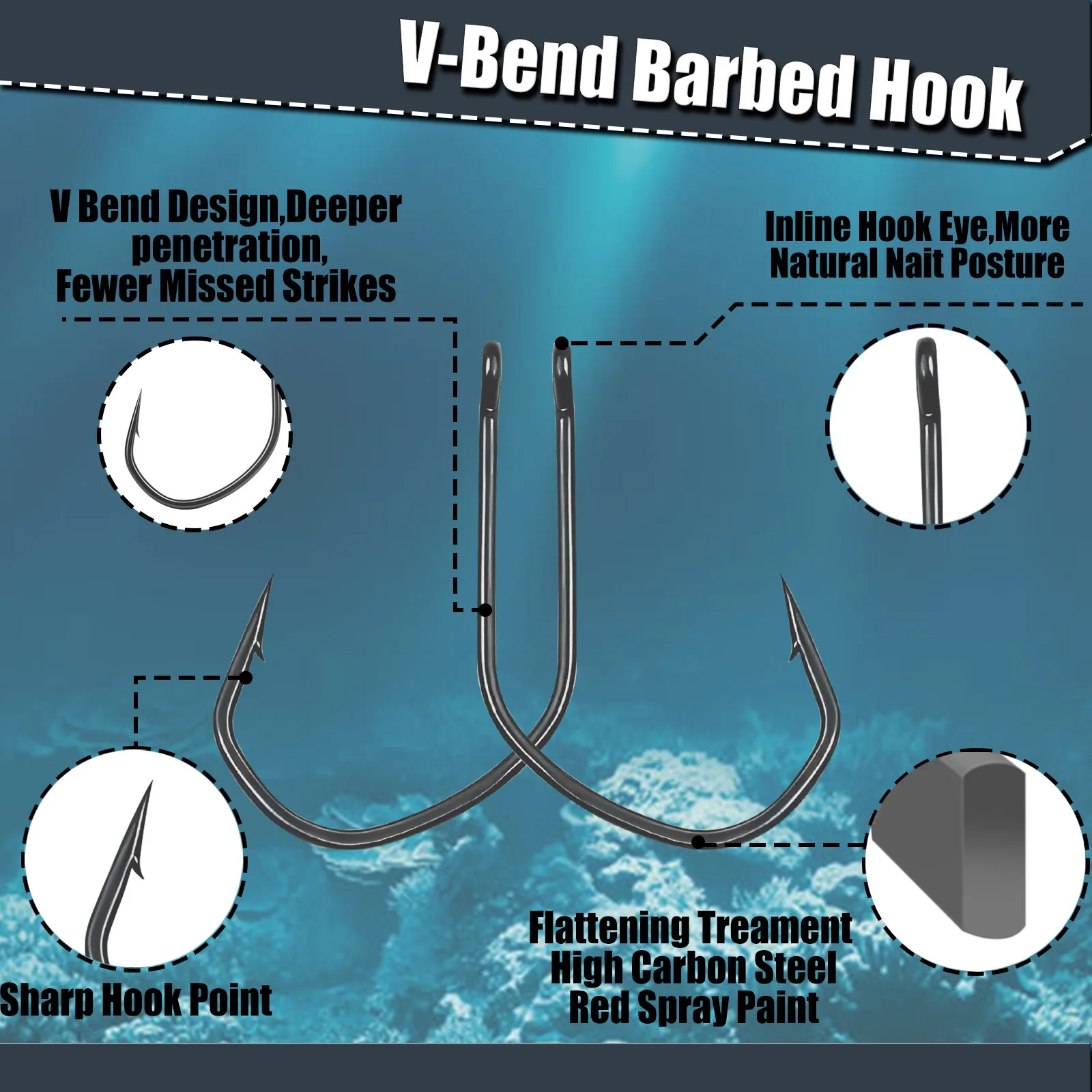 Anzuelo de pesca de PTFE de 9KM, 50-100 Uds., anzuelo loco con curva en V para aparejo loco, anzuelo sin malezas para pesca en agua dulce y salada - imagen 2