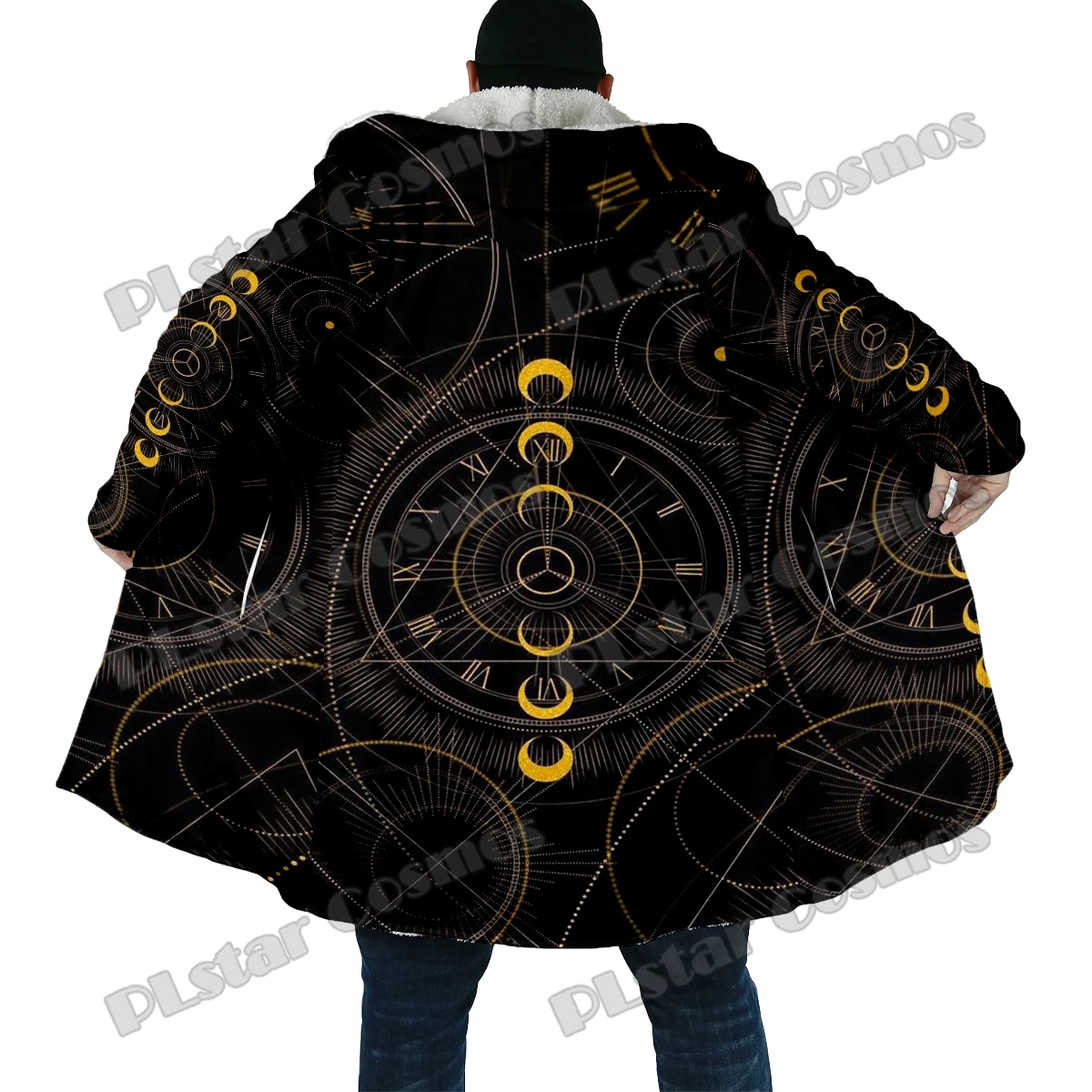 Capa de invierno a la moda para hombre, máscara samurái Oni, tatuaje, estampado 3D, capa gruesa de lana con capucha, capa cálida informal Unisex DP59 - imagen 5