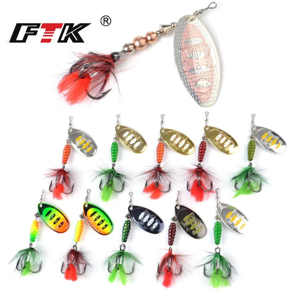 FTK-señuelo de pesca de 8g/14g/20g, Spinner de plumas, señuelo duro, cebo artístico, señuelo de cuchara de Metal, aparejos de pesca, anzuelos triples, 1 ud. - imagen 2