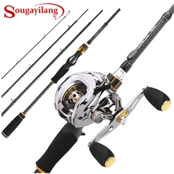Sougayilang Baitcast Rod Reel Combo portátil 4 secciones M Power Casting caña de pescar con 11 + 1BB Baitcasting Kit de carrete de pesca