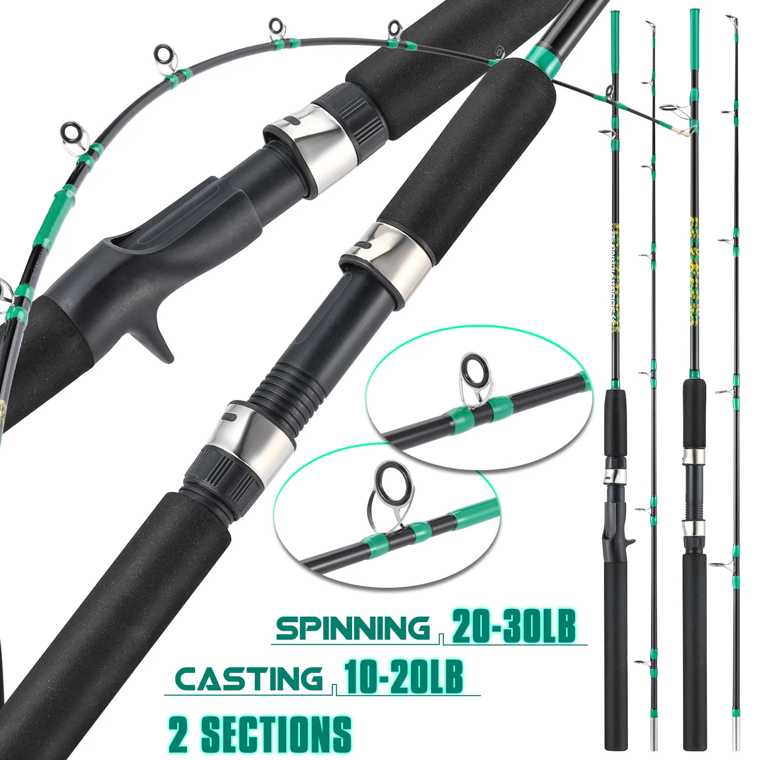 Caña de pescar Sougayilang Baitcasting, caña de pescar de fibra de carbono de 2 secciones, caña giratoria de 1,65 m, mango EVA, agarre para lubina, Pesca de agua dulce - imagen 2