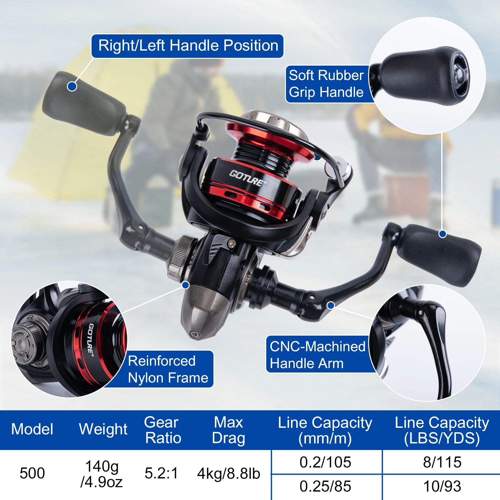 Goture-Juego de cañas de pescar en hielo, punta de caña ultraligera, carretes de pesca de Metal, cebos, anzuelos, bien para pescadores de hielo, búsqueda de pesca en hielo en invierno - imagen 4