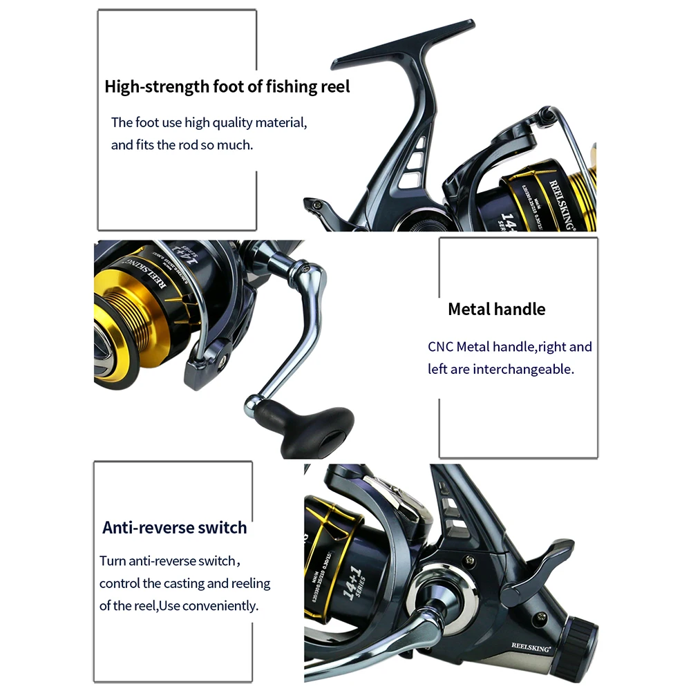 Carrete de pesca de Metal con relación de alta velocidad, equipo de pesca adecuado para todas las aguas, 5,2: 1/4, 9:1, ahorro de mano de obra, 3000, 4000, 5000, 6000 - imagen 3