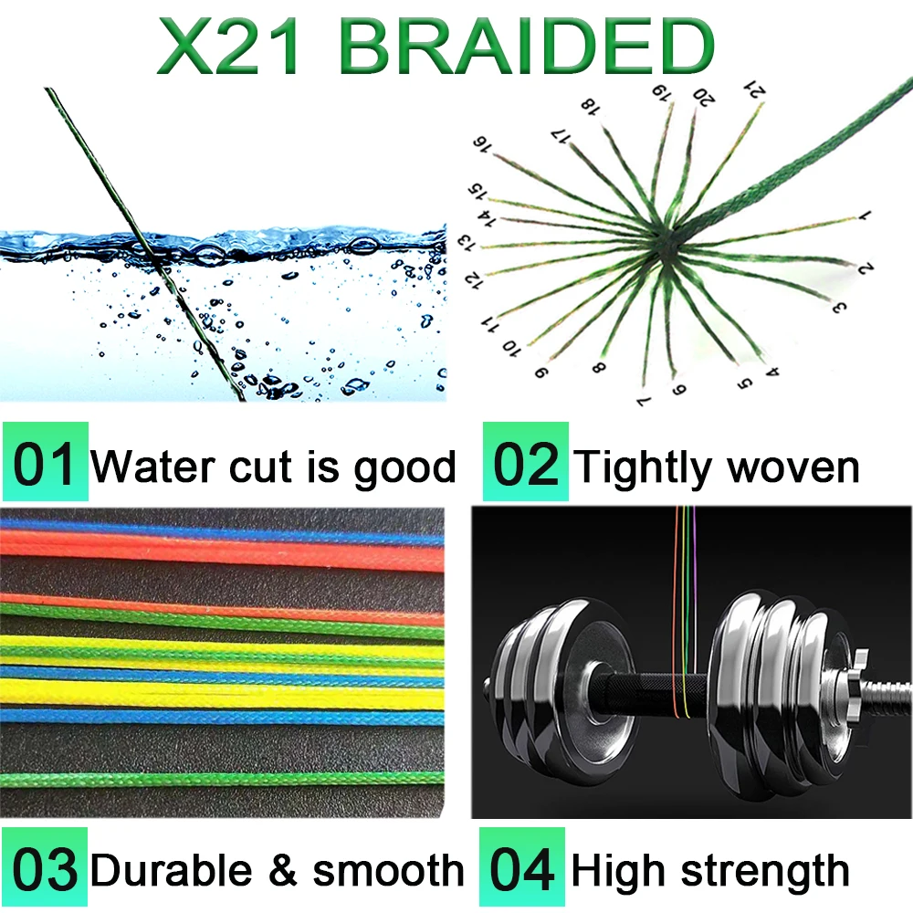 GHOTDA-sedas de pesca trenzadas de 21 hebras, multifilamento de alta calidad, alambre de PE, núcleo de tejido fuerte, línea de agua salada de 300M, 27lb-212lb - imagen 5