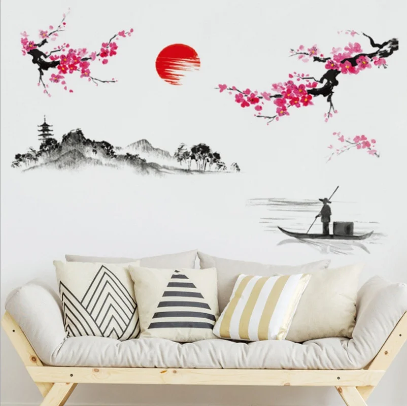 Estilo chino Sakura japonés Rosa flor de cerezo árbol decoración Mural calcomanías pegatina de pared póster papel tapiz Decoración. - imagen 2