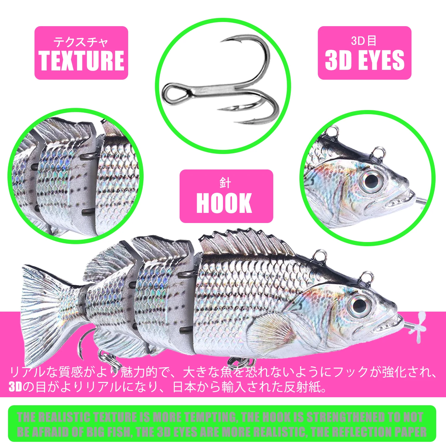 Señuelo eléctrico Wobblers para pesca, 4 segmentos, Auto Swimbait, recargable, 53g, 140mm, luz LED intermitente, aparejos de peces robóticos - imagen 4