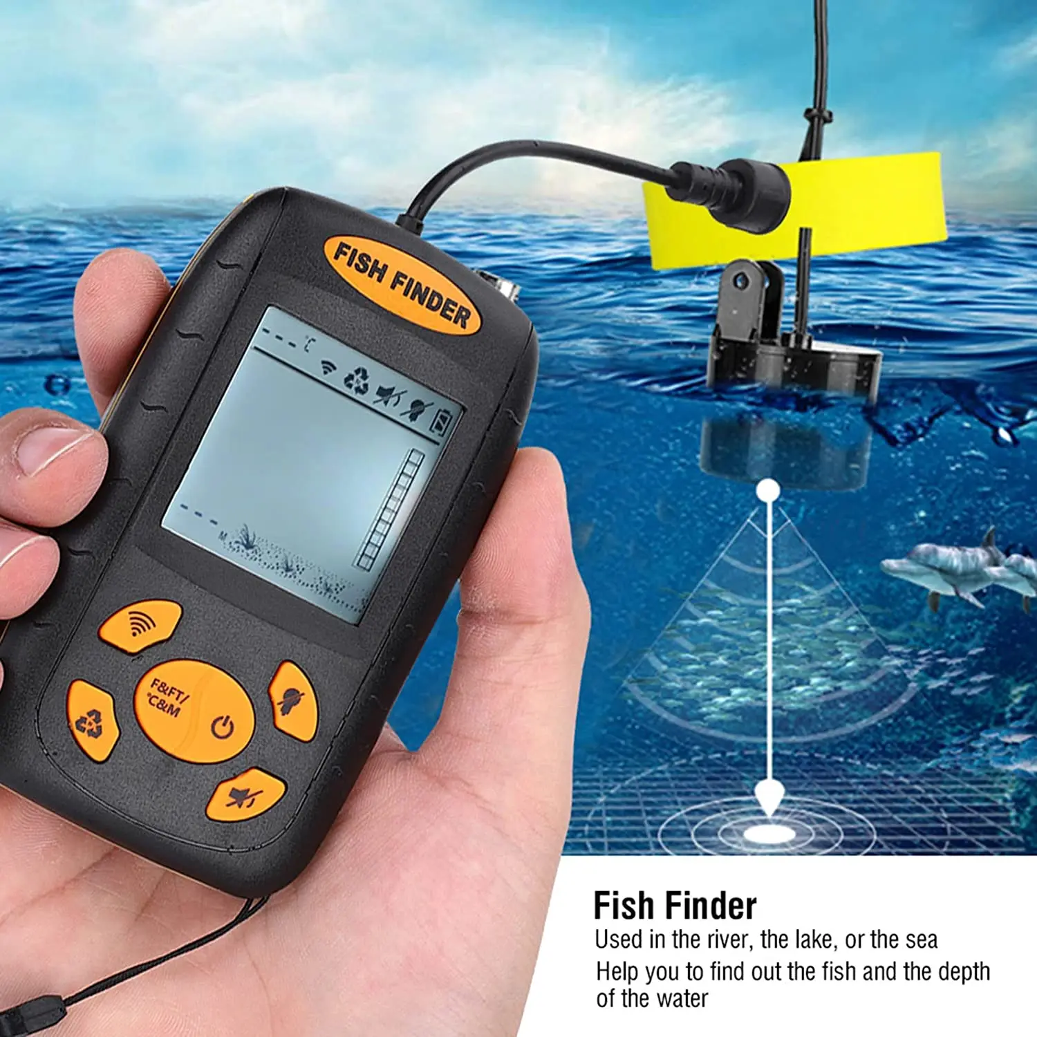 Sensor inteligente de buscador de peces, transductor de barco de pesca en hielo con cable, Sonar inalámbrico, buscador de profundidad de mano, Kayak, Waterpr, nuevo - imagen 4