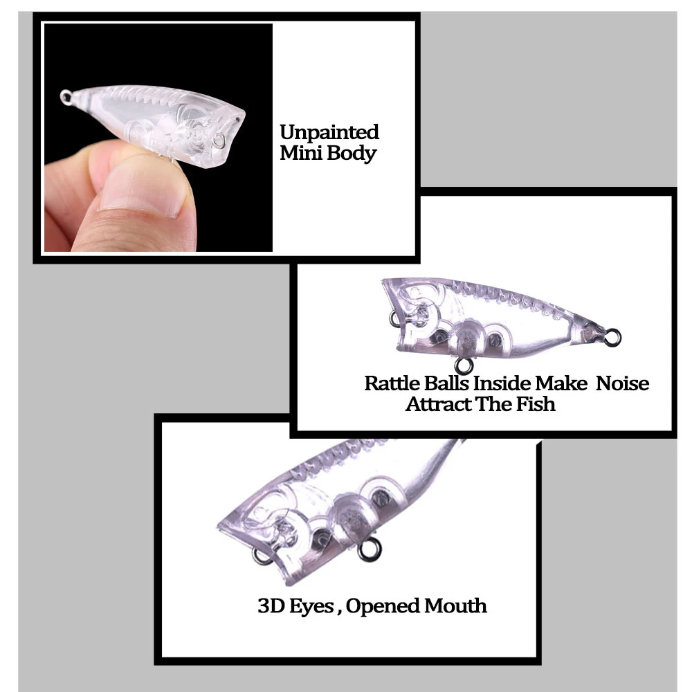 Chan'sHuang 30 Uds. Cebo en blanco sin pintar 4cm 2,7g sonajeros Topwater Mini Popper DIY hecho a mano aparejos de señuelo de pesca Artificial - imagen 5