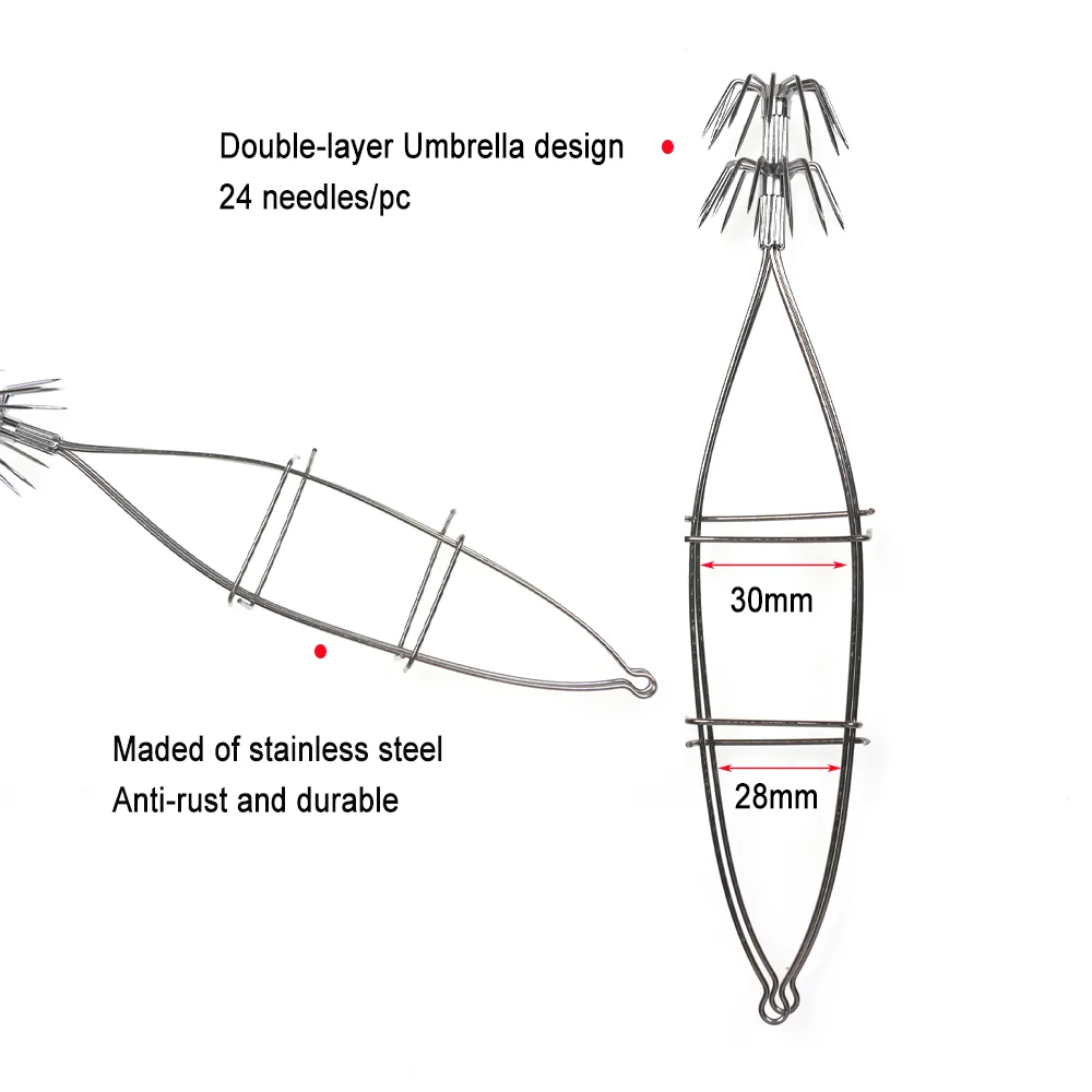 LIONRIVER-paraguas de doble capa de acero inoxidable, anzuelo de plantilla luminoso para pesca de calamar, sepia, pulpo, aparejo de señuelo de pesca de agua salada - imagen 5