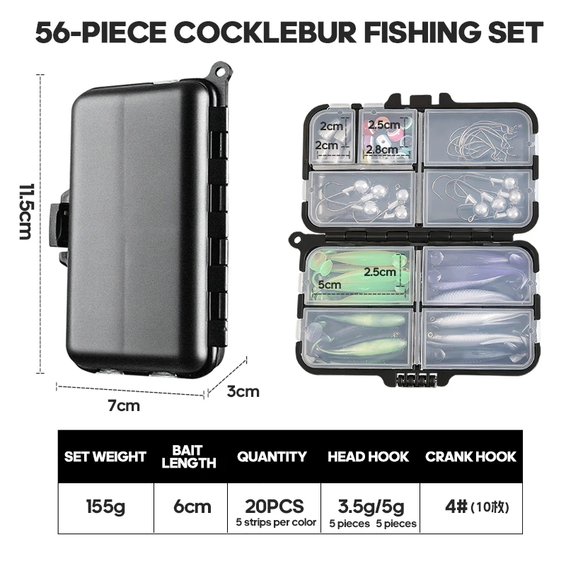 TAIYU 56 unids/set Kit de Señuelos de Pesca para agua dulce/agua salada señuelos blandos Pro caja de aparejos aparejos de pesca con accesorios de pesca - imagen 2