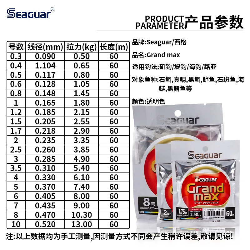 Seaguar-línea de pesca de fluorocarbono Grand Max 100%, Original, etiqueta roja, 60m, 1,8 kg-13kg, Japón - imagen 2