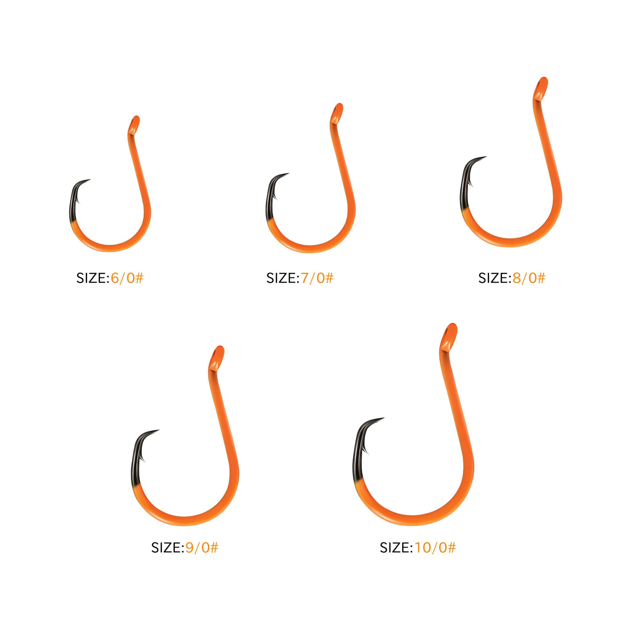 ZYZ 4 ~ 8 unids/lote gancho circular naranja 6/0 #   7/0 #   8/0 #   9/0 #   10/0 #   Gancho Hawksbill con revestimiento fluorescente, ganchos de agua dulce y salada - imagen 4