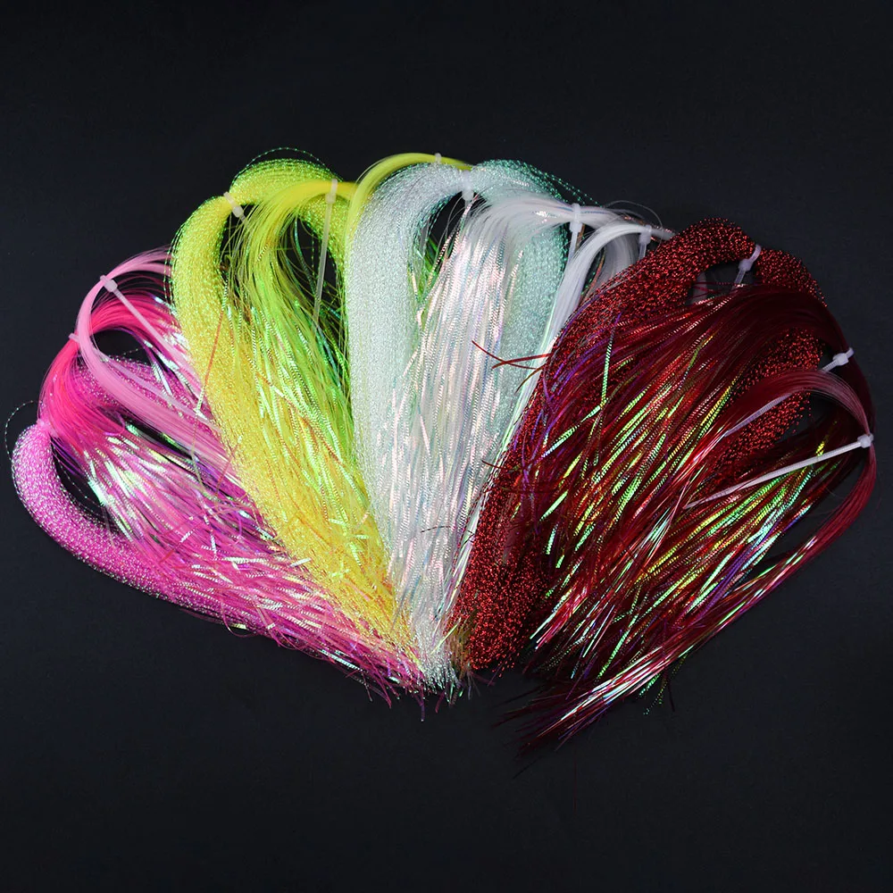 MNFT, 9 paquetes de materiales para atar moscas Flashabou, plantilla para hacer moscas, señuelo de pesca, cristal Krystal, cadena Flash ondulada, agua salada, agua dulce - imagen 4