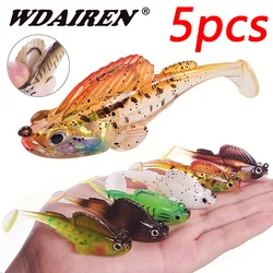 Juego de 5 uds de cebo suave de goma de colores mezclados con anzuelos de cabeza de anzuelo de 0,42 oz/0,74 oz Wobblers cola Swimbaits señuelo de pesca lubina Artificial