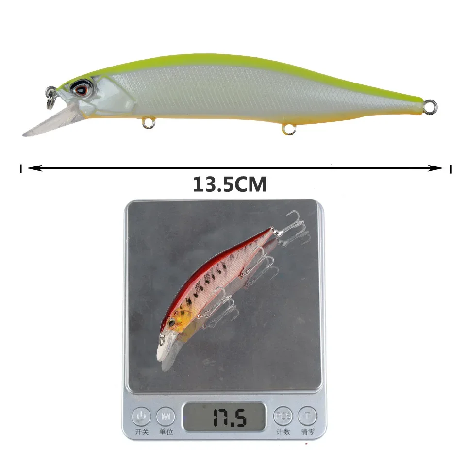 Señuelo de pesca Minnow, cebo duro Artificial flotante, Wobblers, Crankbait, Lucio, anzuelos triples, aparejos, 13,5 cm, 17,5g - imagen 2