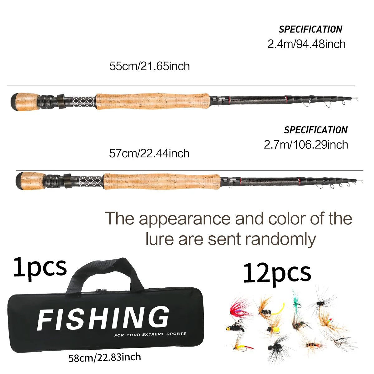 Combo de varilla de fundición telescópica de 2,4/2,7 M, caña de señuelo de fibra de carbono con bolsa de varilla de carrete, anzuelo para mosca de mar, aparejos de agua dulce - imagen 4