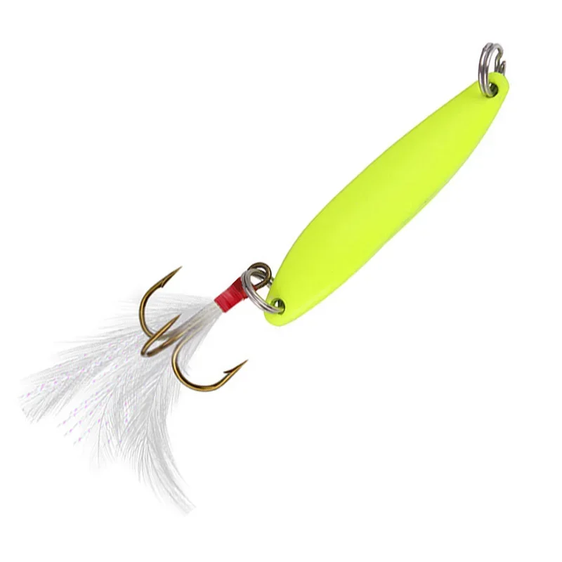 Señuelo de pesca con cuchara de sanguijuela luminosa de Metal, cebo Artificial con anzuelo de plumas, aparejos de pesca nocturna para lubina, perca, 1 ud. - imagen 5
