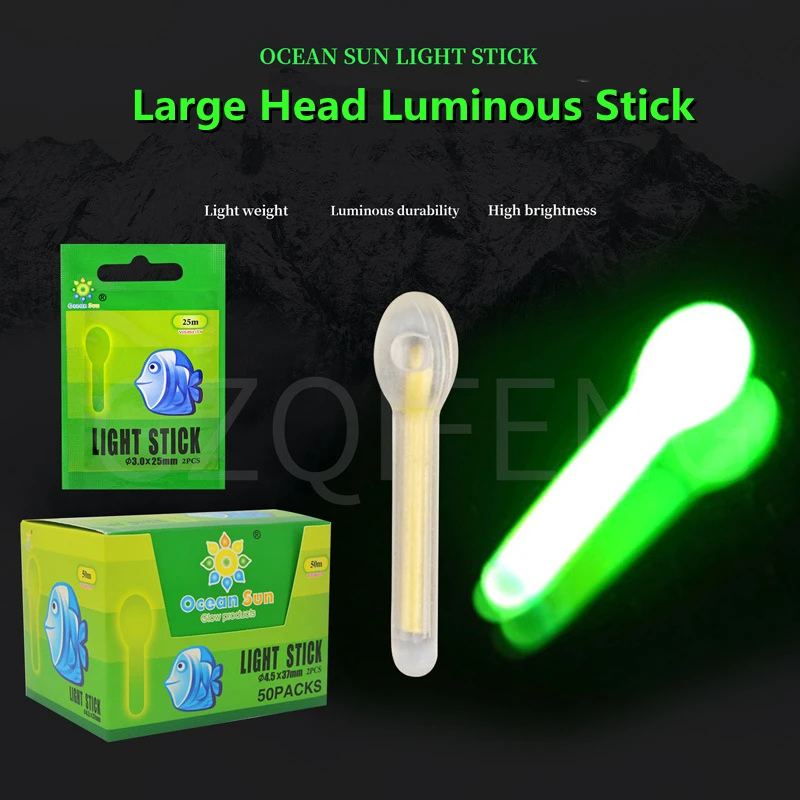 ZYZ 100pcs/Box Large Head Fishing Luminous Stick 3x25mm/4.5x37mm Fishing Float Glow Bar Night Float Rod Lightstick Tackle - imagen 2