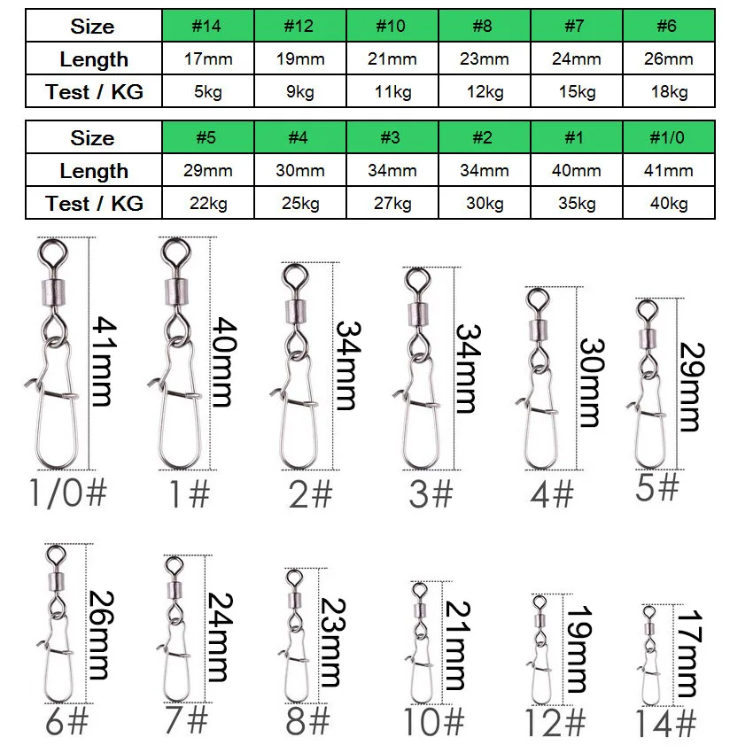 Conector de pesca giratorio de rodamiento de 20 piezas, gancho de señuelo de pesca de acero inoxidable, accesorios de aparejos - imagen 2