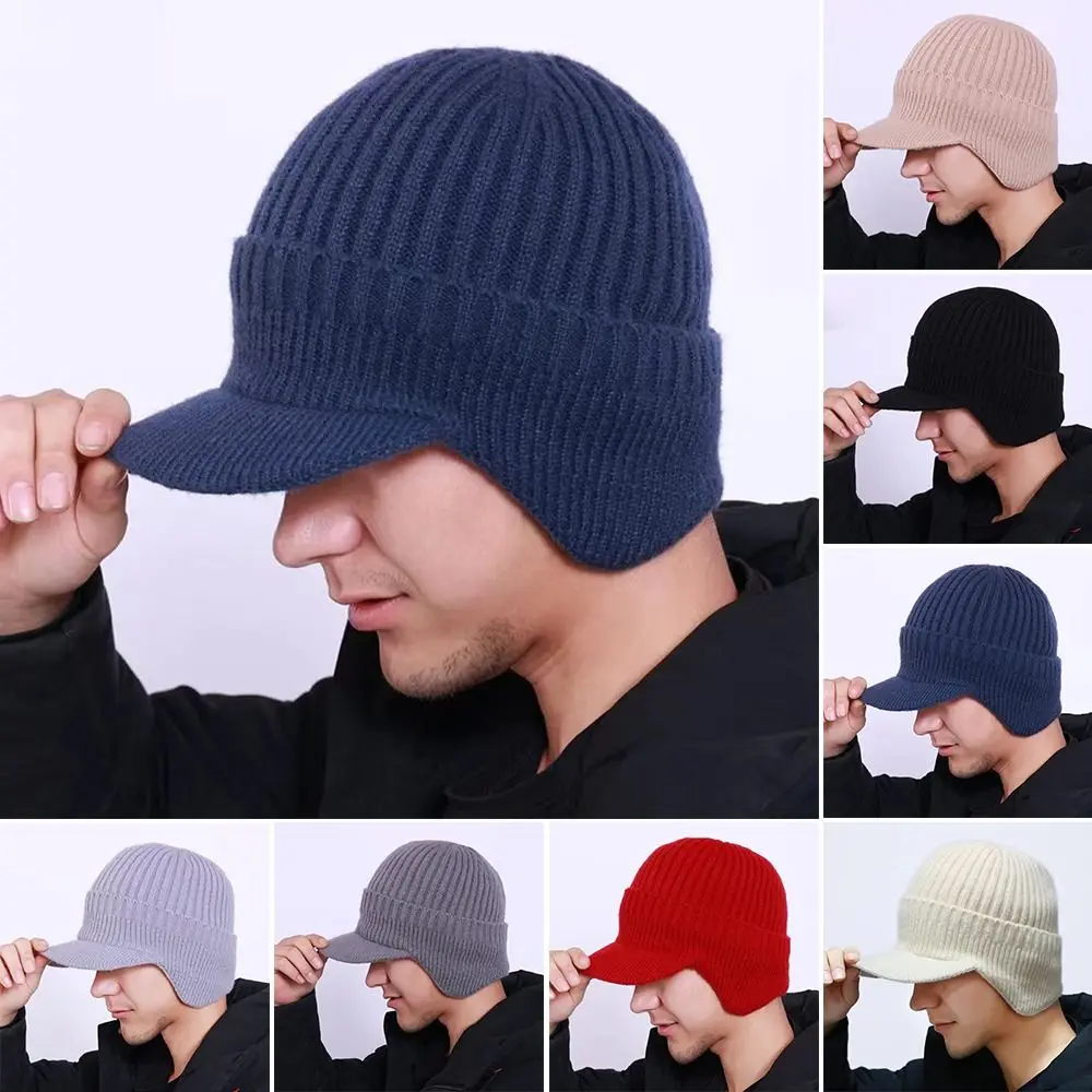 Gorro de punto informal de 56-61CM, gorros de bombardero gruesos de felpa, protección cálida para los oídos, gorra con visera para ciclismo - imagen 5