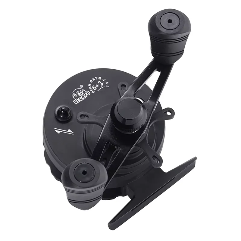 Carrete de pesca con balsa Lizard totalmente negro, relación de velocidad 6 + 1BB y 2,6: 1 con perilla de goma, puede agitar automáticamente la línea - imagen 4