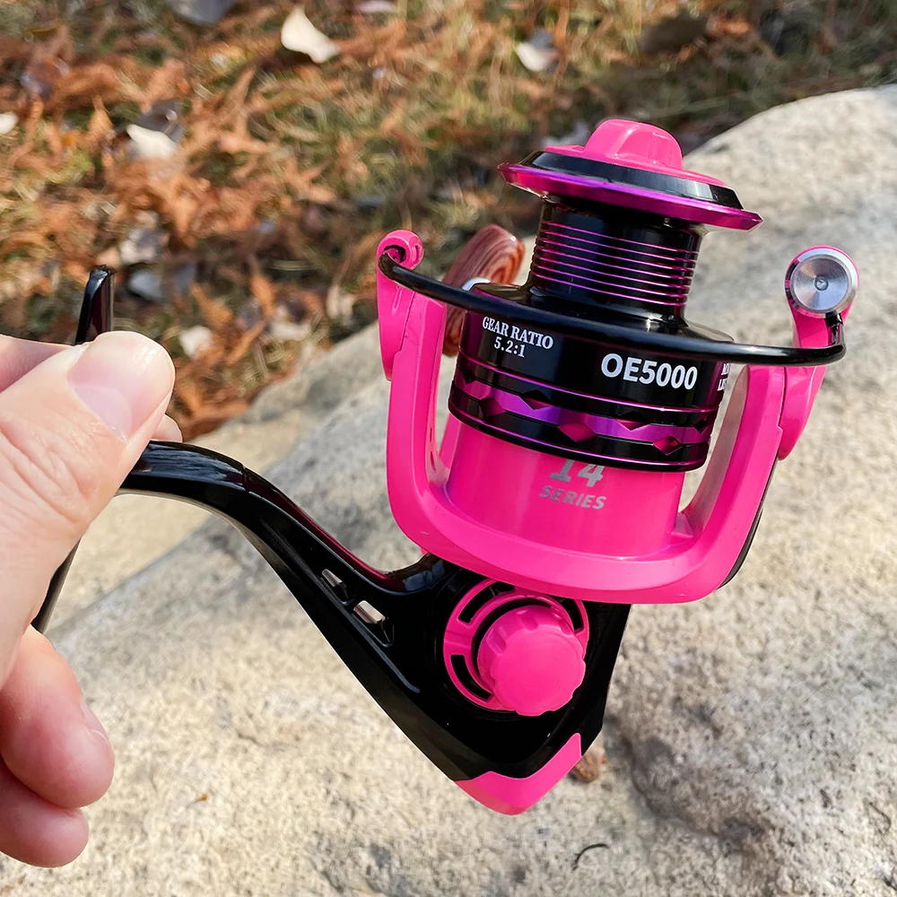 GHOTDA-carrete de pesca de aleación de aluminio de tiro largo, Serie 2000-7000, accesorios de pesca, bobina de pesca, carrete rosa/verde - imagen 5