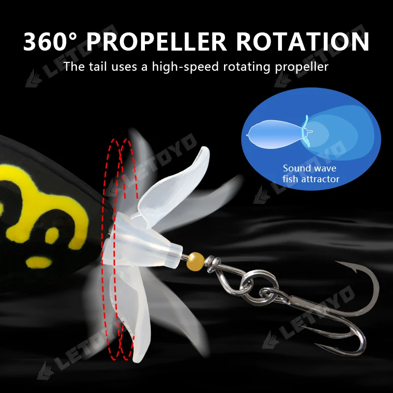 LETOYO 50mm 60mm flotante Popper señuelo Topwater hélice giratoria cebos duros para lubina pescado negro - imagen 3