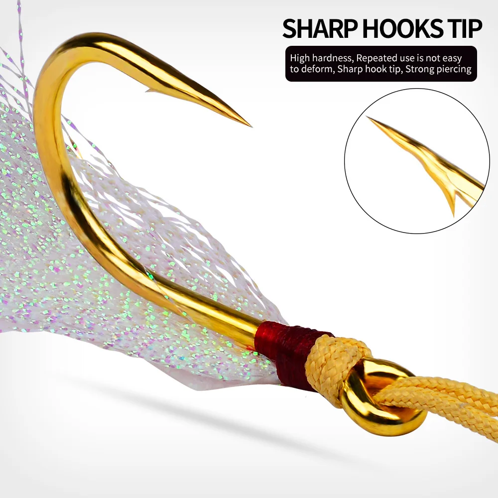 Anzuelo de asistencia para pesca con línea de PE, anzuelos de repuesto para agua salada para Jigging, Trolling, plantilla Vertical, plantilla de tono lento, atún, 5 uds. - imagen 3