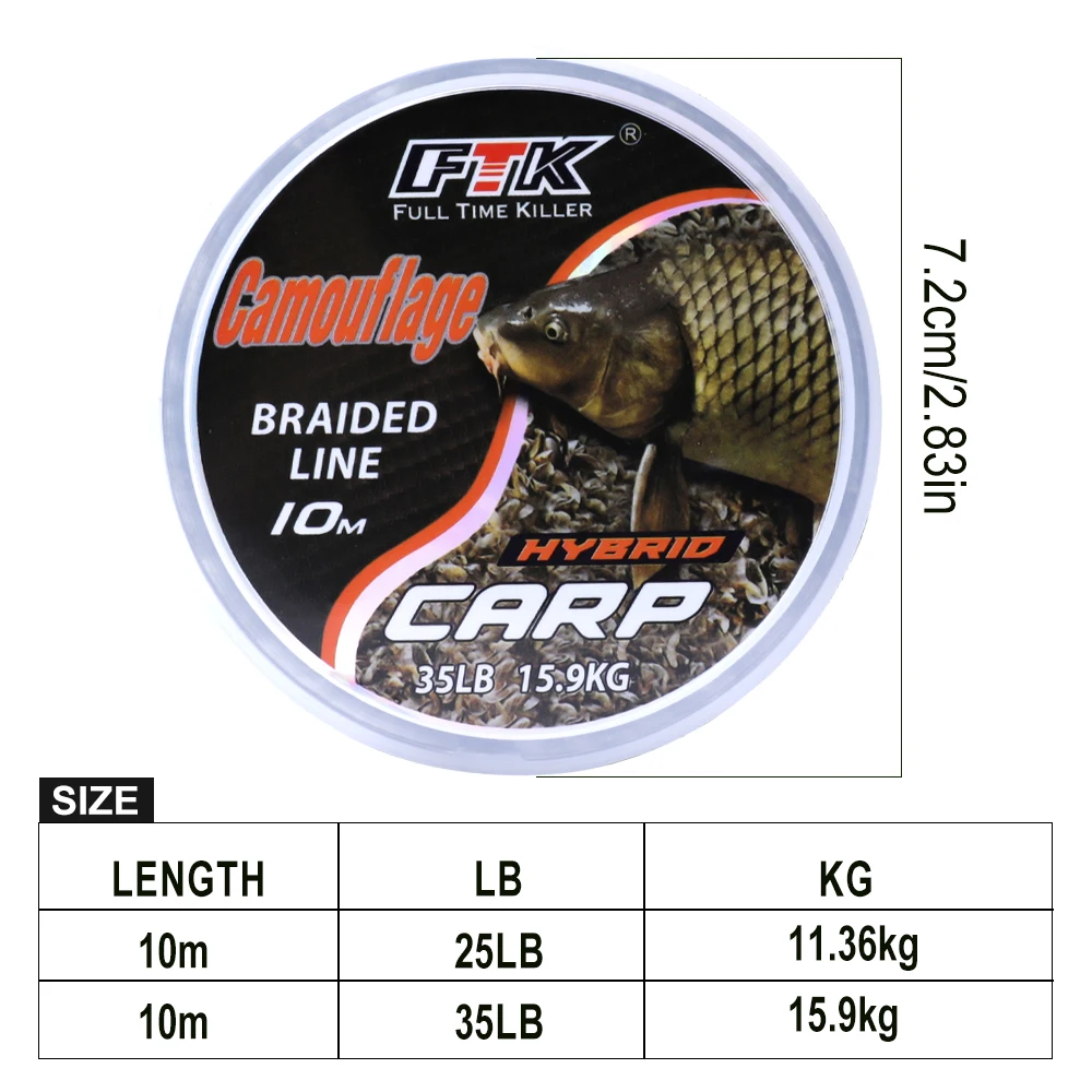FTK-sedal de pesca de carpa de camuflaje, línea trenzada de imitación de hierba, accesorios de aparejos, 10M, 25/35lb, 11,36/15,9 KG - imagen 3