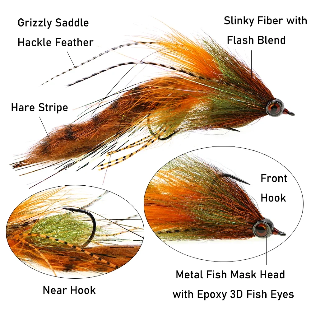 Señuelo Streamer articulado para pesca con mosca de agua salada de 5,9 ", juego grande, 2 ganchos, cebo de pesca con mosca para Lucio, lubina rayada, pargo - imagen 5