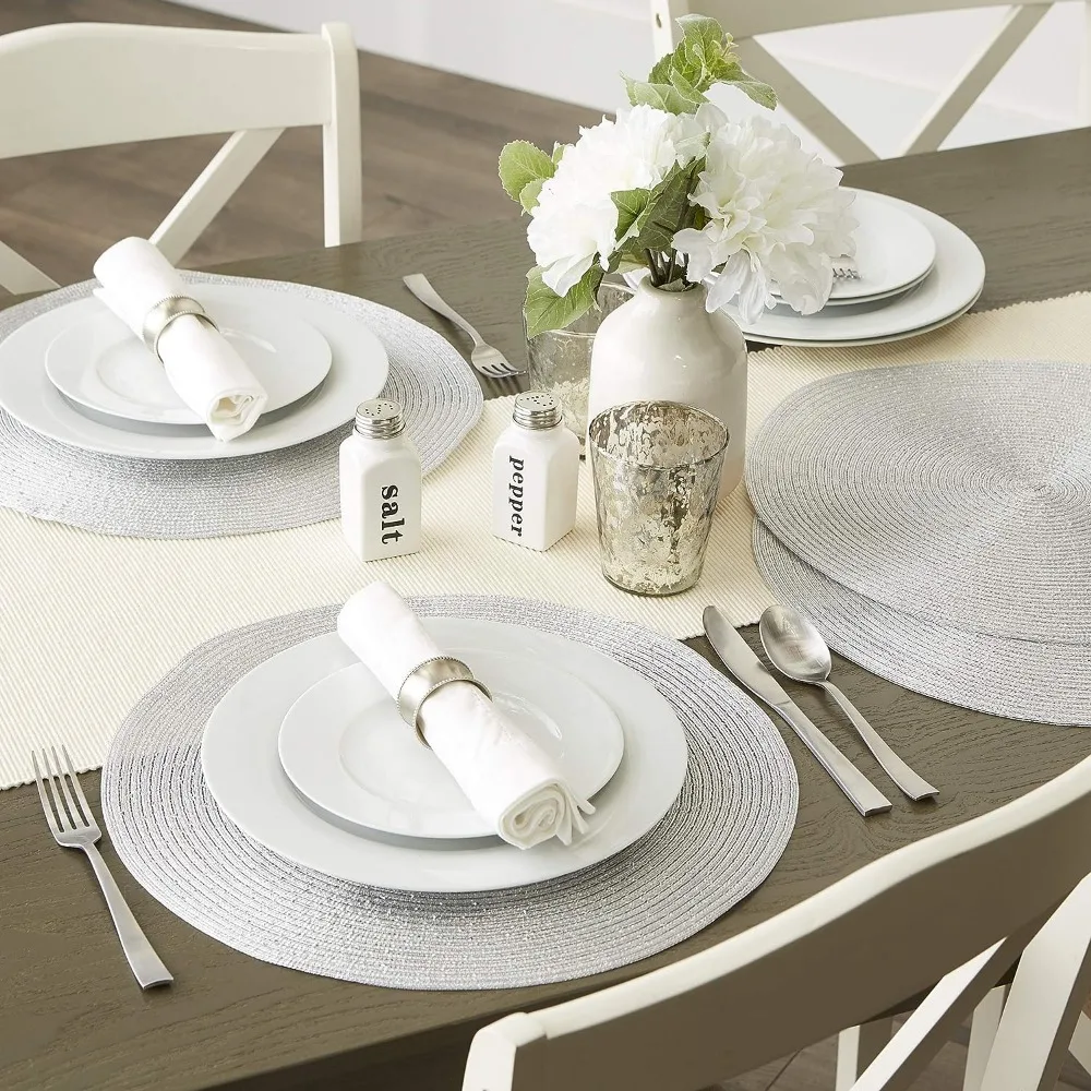 Manteles individuales para mesa de comedor, tapetes redondos tejidos lavables de 10/34/38CM, posavasos para decoración de cocina, boda y Navidad, juego de 6 - imagen 5