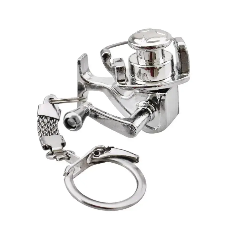 LLavero de rueda de pescado fuerte, carrete de pesca giratorio con mosca de Color dorado, llavero en miniatura con llavero - imagen 4