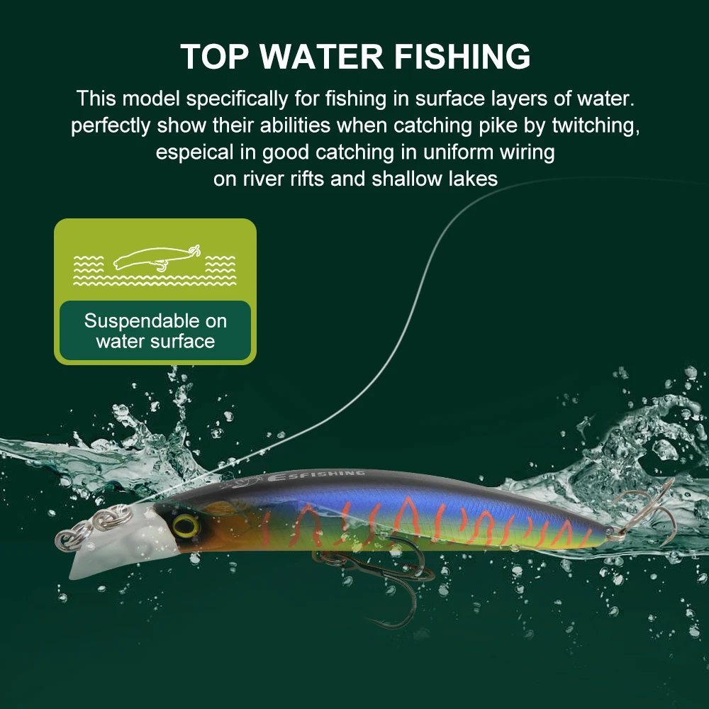 ESFISHING-Señuelos de Pesca flotantes Kama, cebos profesionales Swimbait articulados con dos profundidades diferentes de 100-0,1 m, 0,5mm - imagen 5