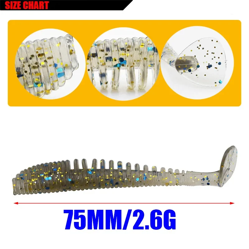 10 unids/lote Jigs T cola señuelo suave 7,5 cm 2,6 Shad Bass Wobblers señuelo Artificial de silicona cebo de Pesca de carpa aparejos de Pesca - imagen 4