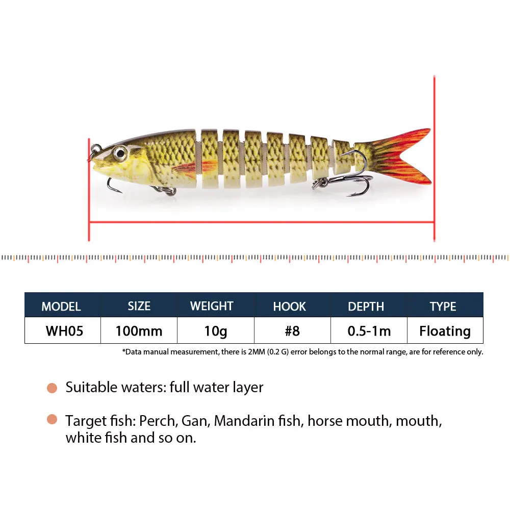 Hanlin 10 cm/3,94 pulgadas Señuelos de Pesca multiarticulados hundimiento Swimbait 9 segmentos trucha Crankbait Wobbler cebo duro Minnow aparejos de lubina - imagen 2
