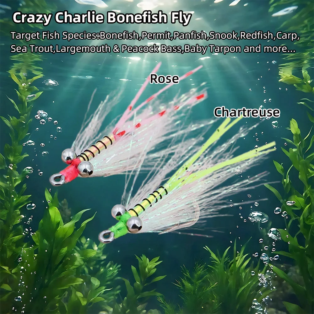 Wifreo 6 piezas # 4 Chainbead Eye Crazy Charlie Bonefish mosca de acero inoxidable con púas pececillo mosca permiso carpa lubina trucha Señuelos de pesca - imagen 3