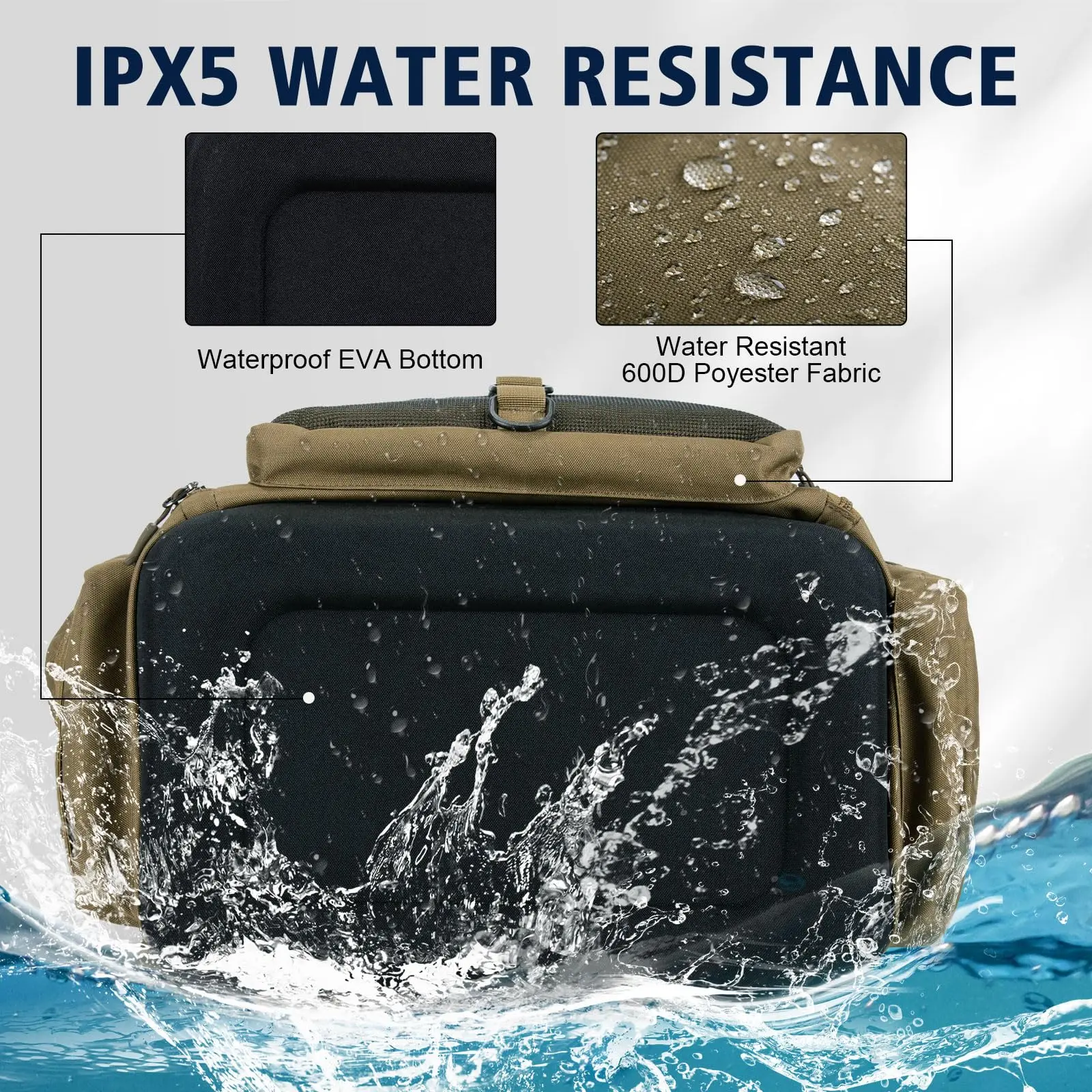 Mochila de pesca Goture con 4 3700 cajas de aparejos, bolsa de aparejos de pesca con fondo de EVA IPX de 55L con soporte para caña, con 8 bolsillos para señuelos - imagen 2