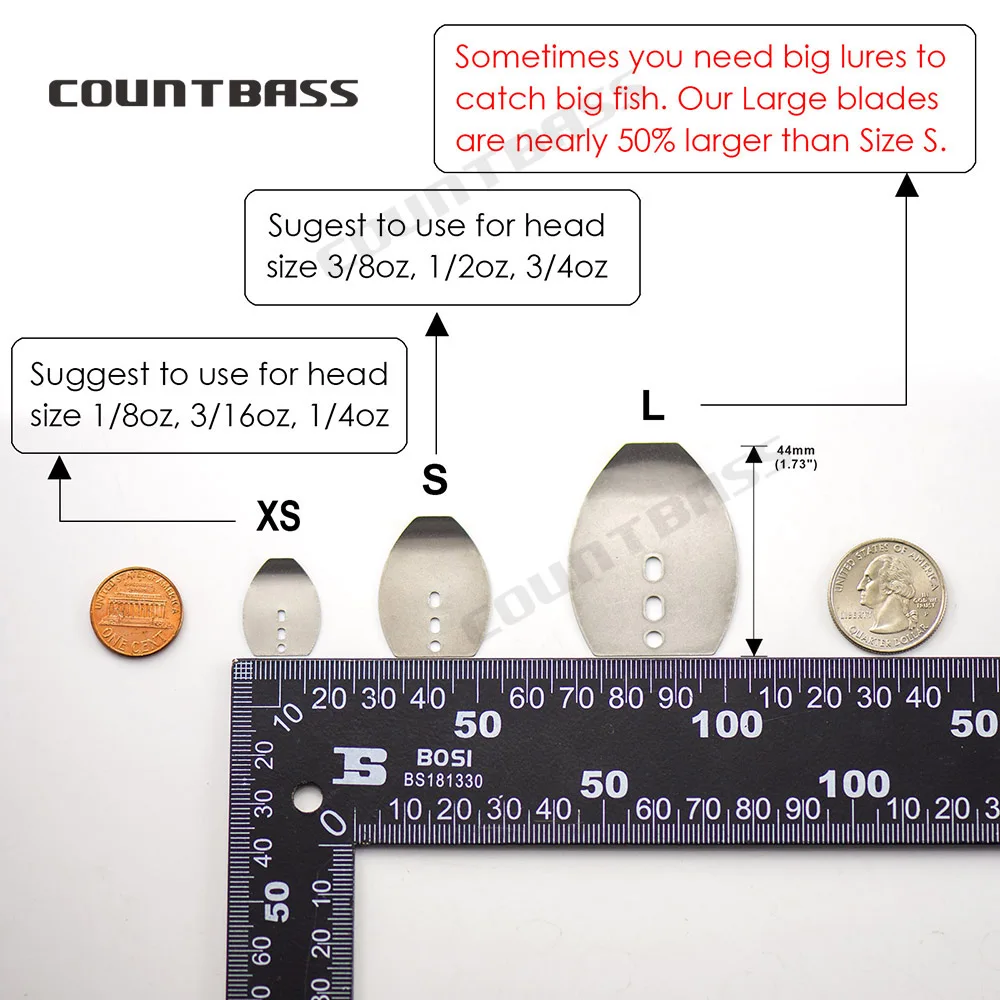 COUNTBASS 50 Uds. Cuchilla de plantilla de natación de 4 tamaños, hoja de acero inoxidable, plantillas de vibración DIY, señuelo de plantilla de pesca oscilante de fundición - imagen 2