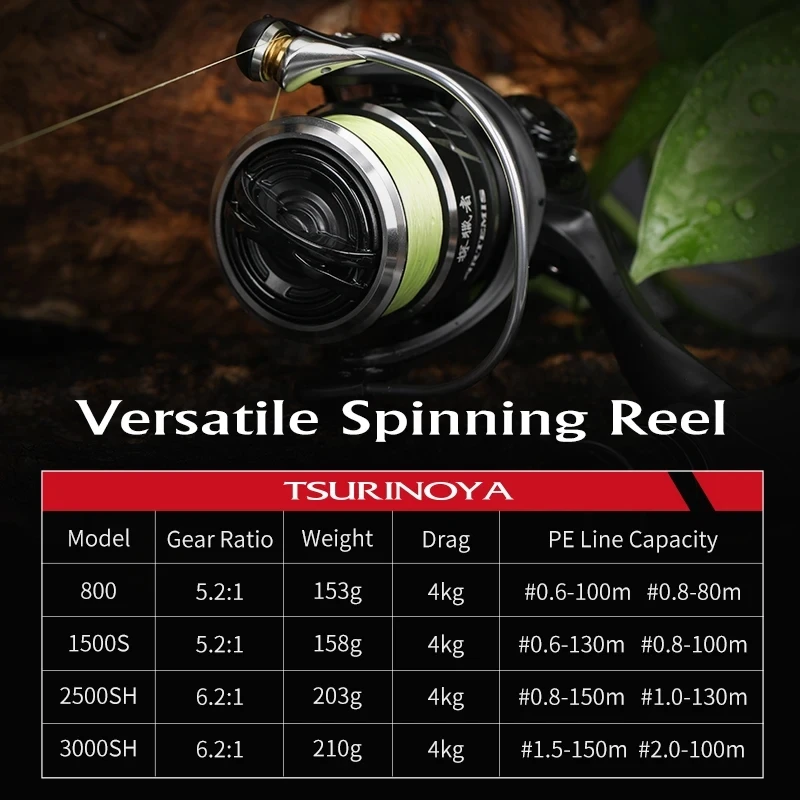 2024 TSURINOYA ARTEMIS carrete giratorio versátil 800 1500S 2500S 3000SH carrete ultraligero de alta velocidad para Pike Bass Drag Power 4kg - imagen 2