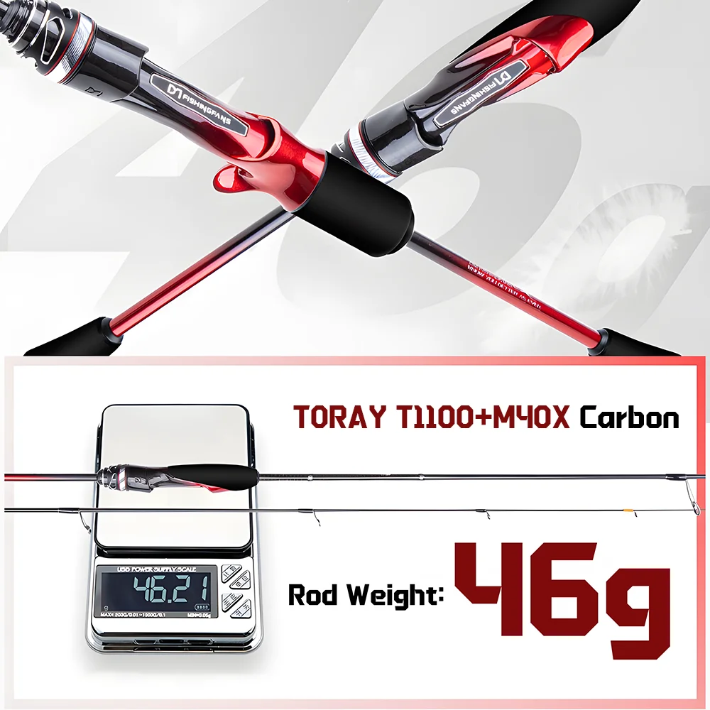 Caña de pescar con señuelo de fibra de carbono T1100 con anillos guía FUJI, soporte de titanio, caña de lanzamiento giratoria UL para pesca de carpa, trucha y lubina - imagen 3