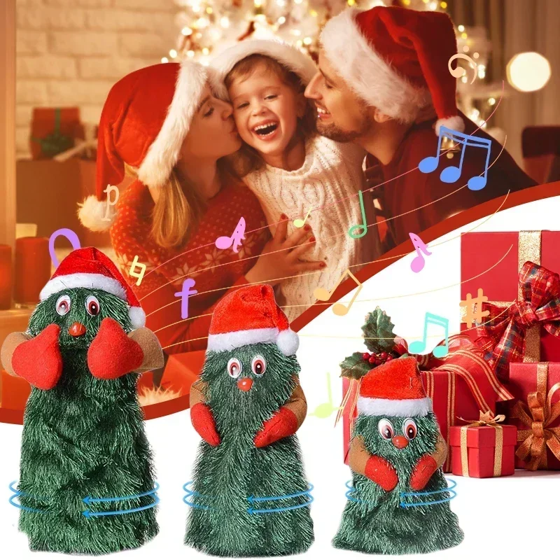 Juguetes de árbol de Navidad bailando y canto para niños, lindos juguetes de peluche verdes, música creativa, muñeco de peluche eléctrico, decoración del hogar, regalos de navidad - imagen 5