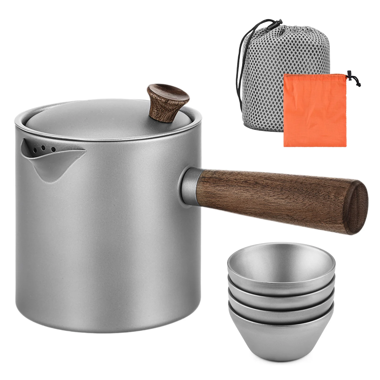 Tetera Ti con mango de madera, tetera portátil con colador para acampar y hacer senderismo - imagen 4