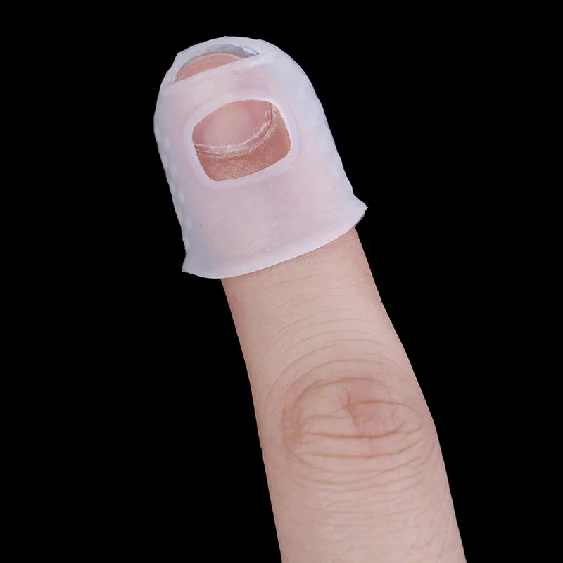 Caliente 4 unids/set Wjite protectores de dedos de silicona protectores de dedos de guitarra para ukelele guitarra S M L Color transparente púas de guitarra - imagen 4